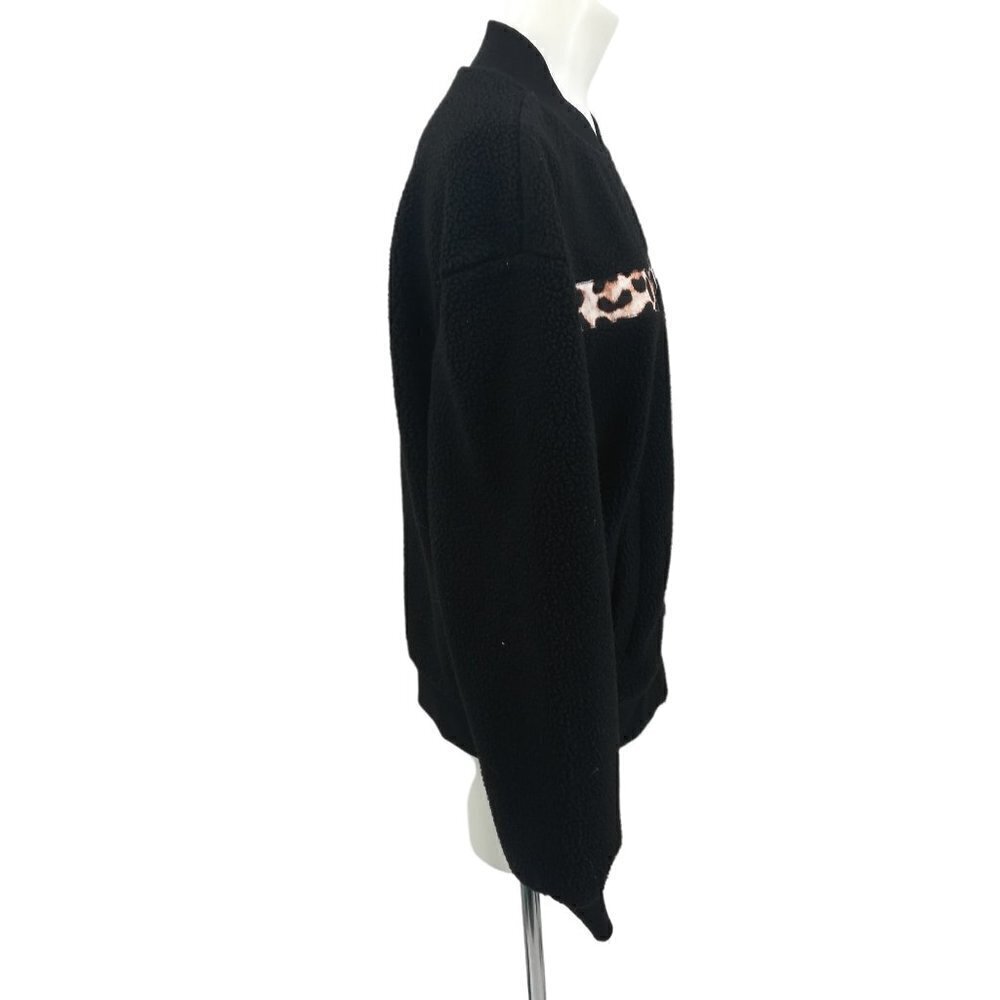 Zyia Active Leopard Flying V Teddy Bear Fleece Jacket Size  L Black Bomber Zip - Picture 14 of 14